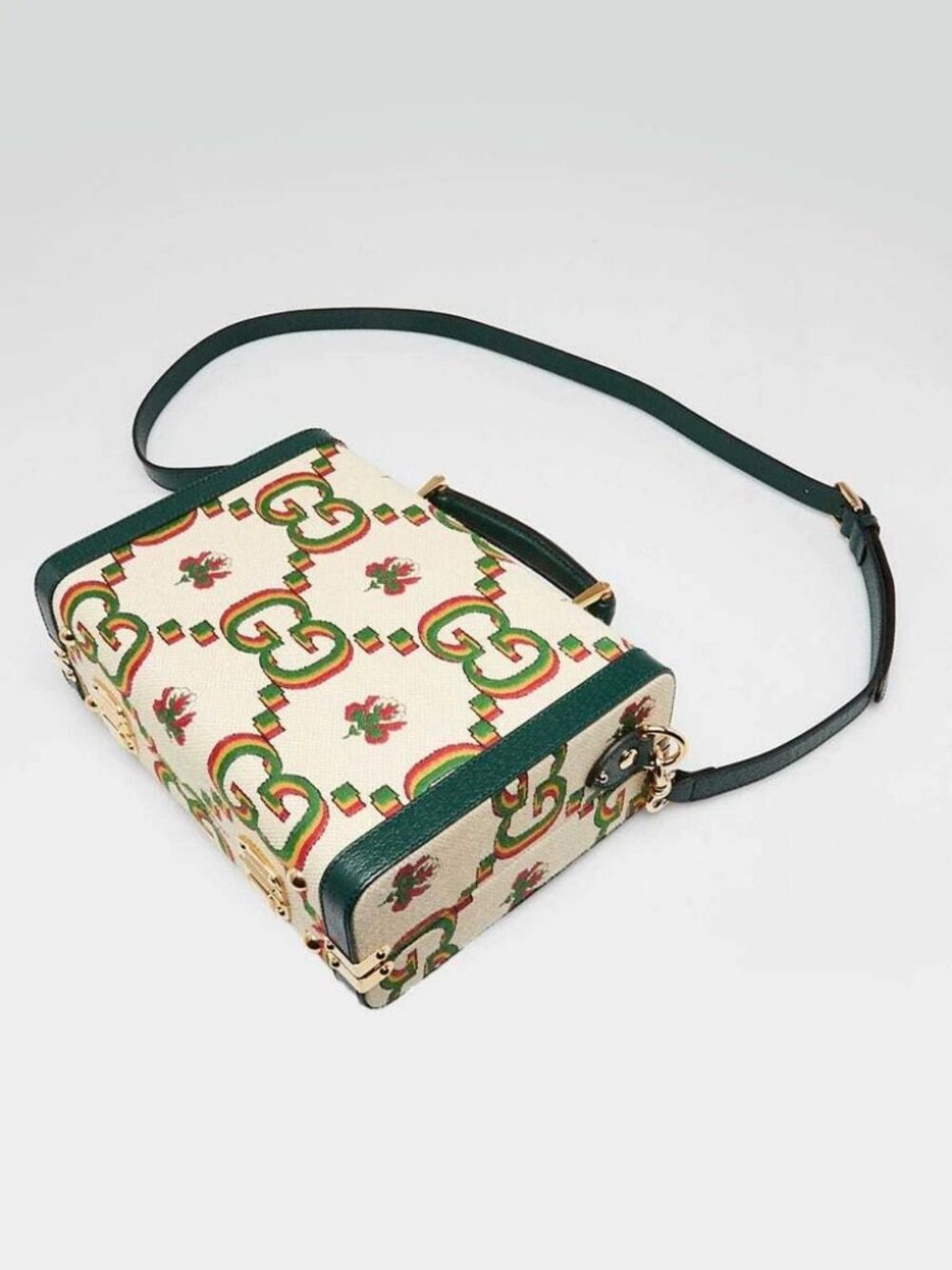 Gucci Green/Beige Canvas/Leather 100 Years Crossbody Box Bag - Picture 3 of 12